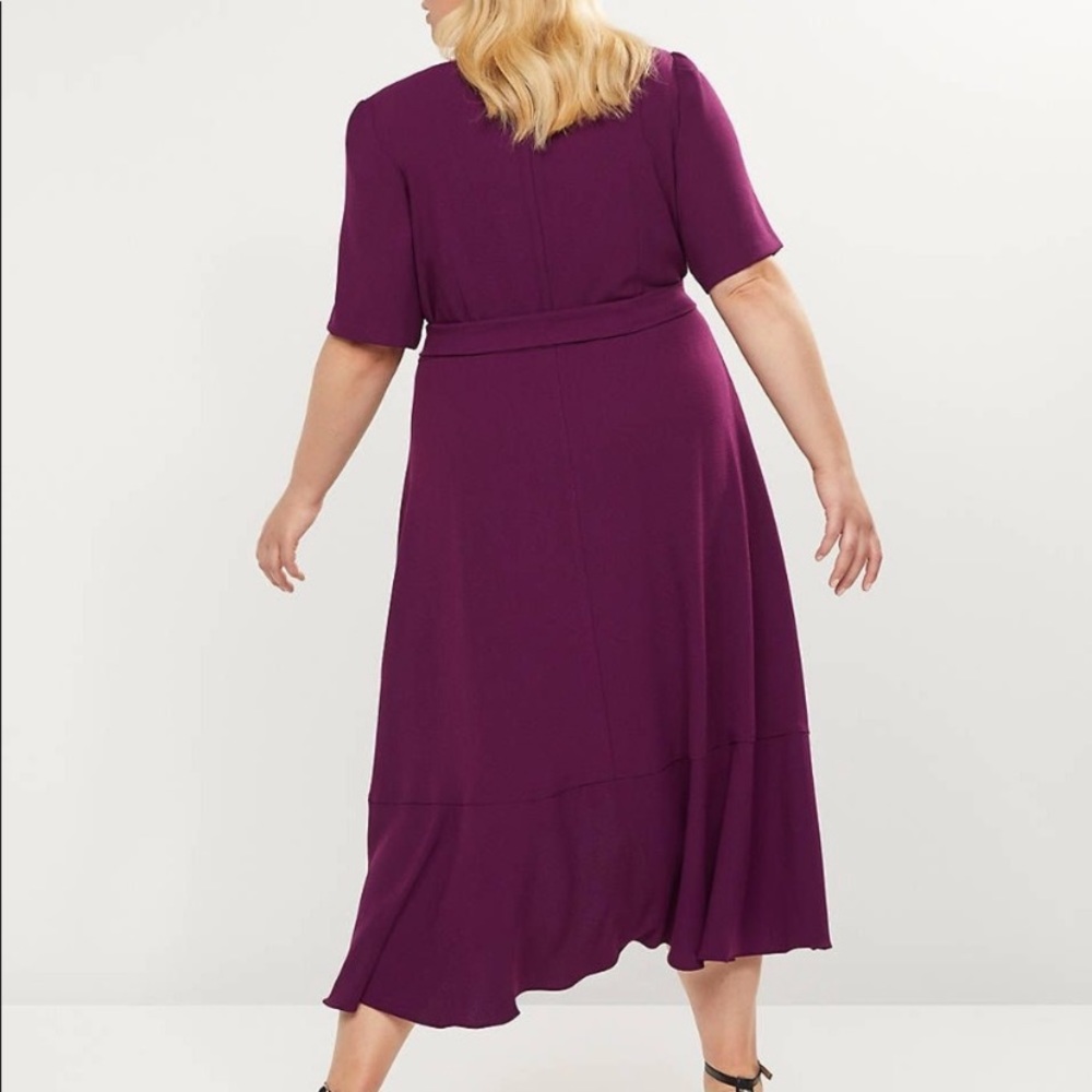 26W Dark Purple Wrapped Ruffle Hem Fit and Flare